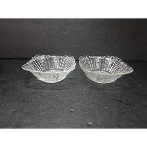 Floral Cross Pattern Ice Cream Cups, Vtg Pressed Glass Set‎ Of 2, Dessert Dishes